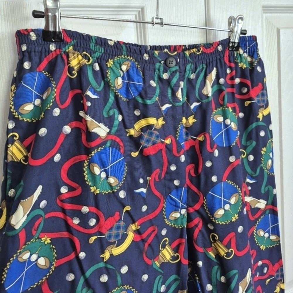 Vintage Talbots Fun Golf Print Pants Navy Blue Rayon Women's Small - Picture 2 of 11